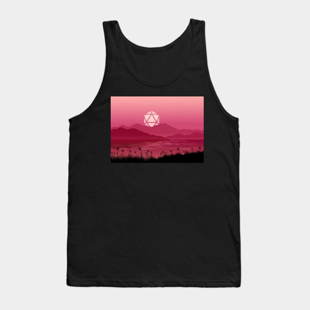 Hot Pink Sunset D20 Dice Sun Over the Mountains Tabletop RPG Maps and Landscapes Tank Top by pixeptional